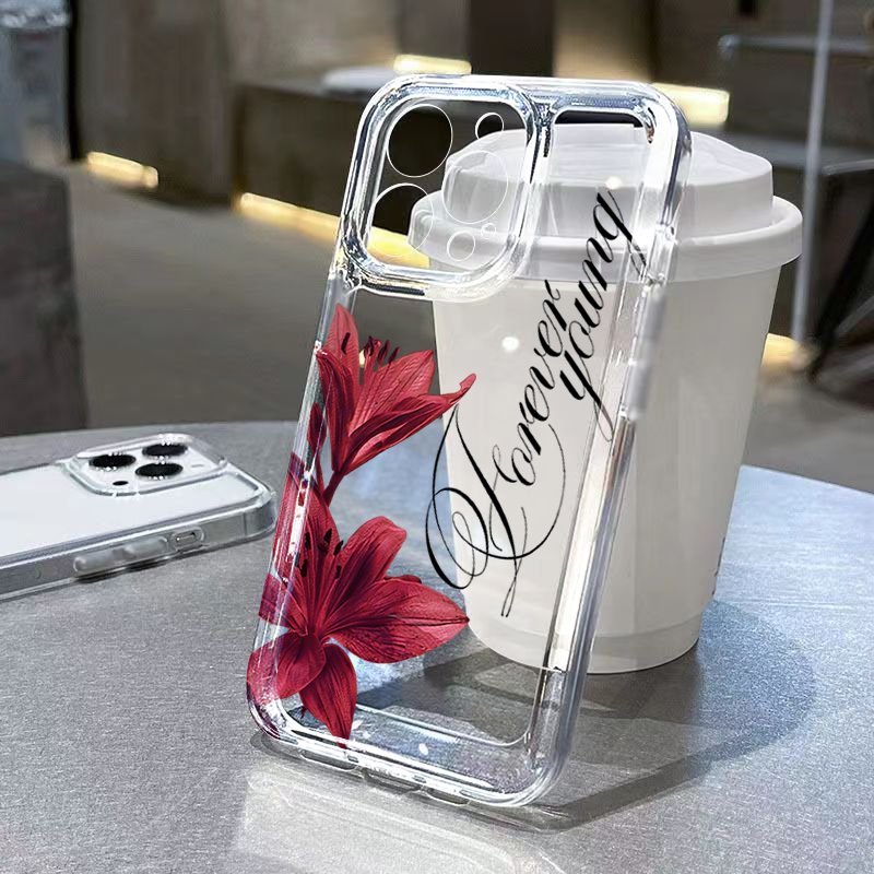 Phone Cases Xr Iphone - 버건디 릴리 잉글리시 레터 패턴 디자인