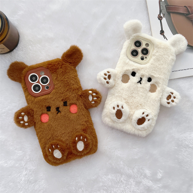 Phone Cases Iphone 13 - 한국 3D 만화 곰돌이 푹신한 봉제