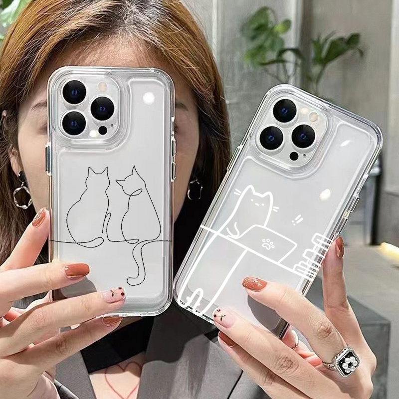 Phone Cases Xiaomi 15 - 귀여운 라인 고양이 디자인 낙하 방지