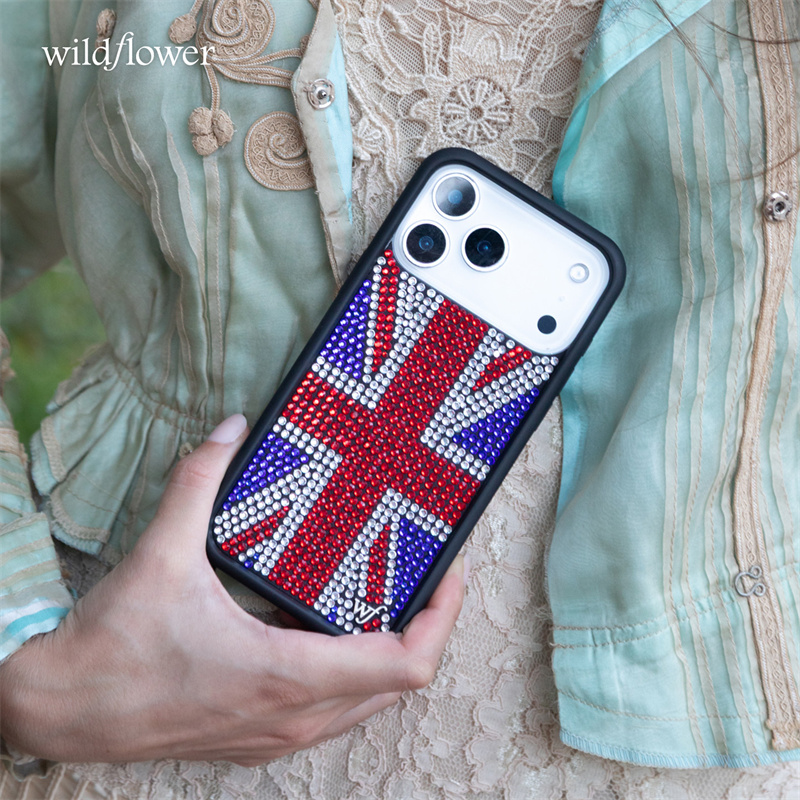반짝이는 라인스톤 유니언 잭 와일드플라워 폰 케이스 아 - Phone Cases London 리뷰 및 가격