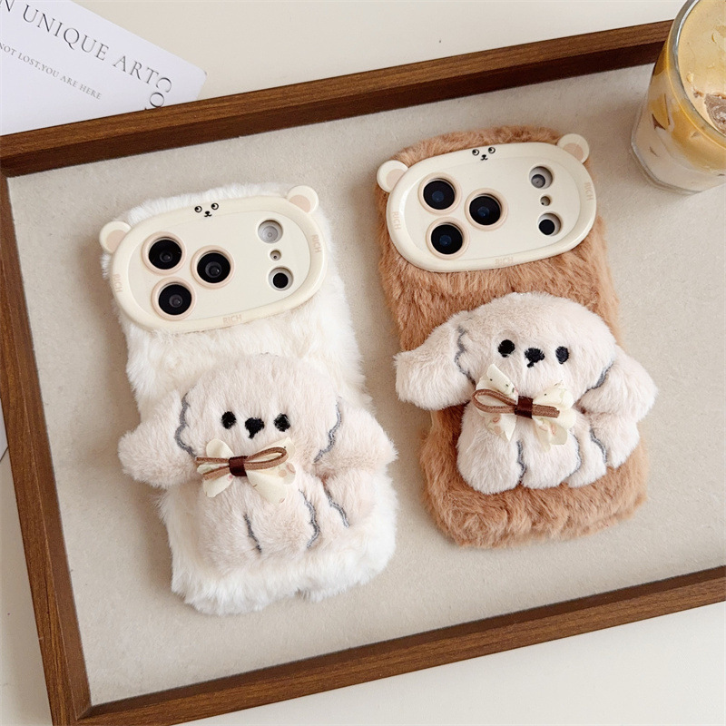 3D 만화 리본 강아지 따뜻하고 폭신한 플러시 폰 케이 - Phone Cases Iphone 13 리뷰 및 가격