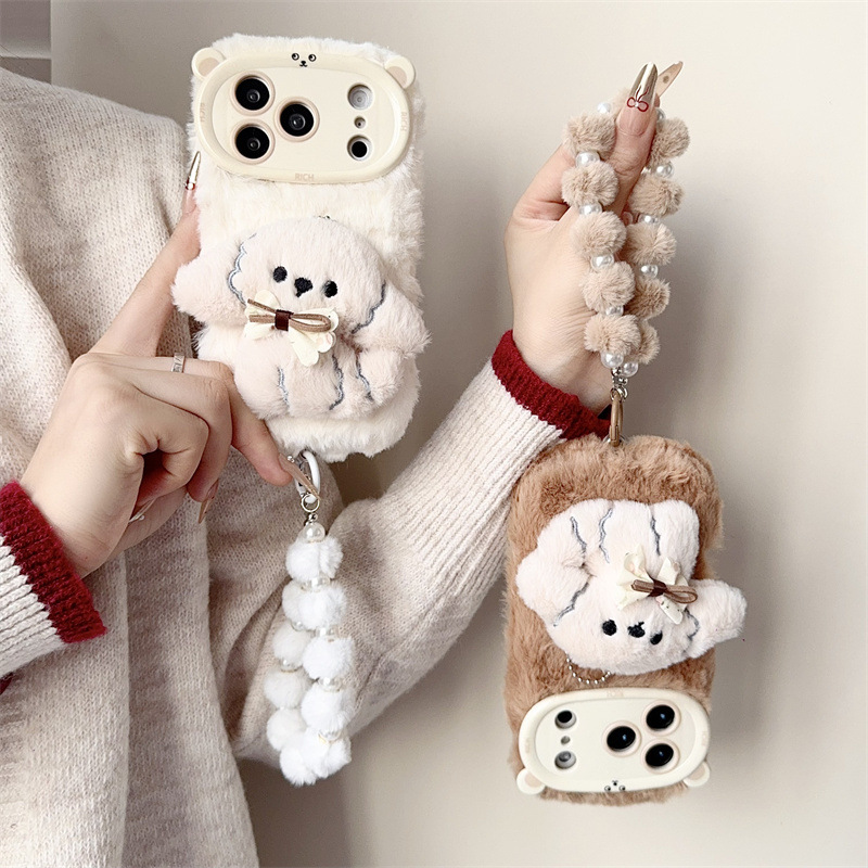 3D 만화 리본 강아지 따뜻하고 폭신한 플러시 폰 케이 - Phone Cases Iphone 13 리뷰 및 가격